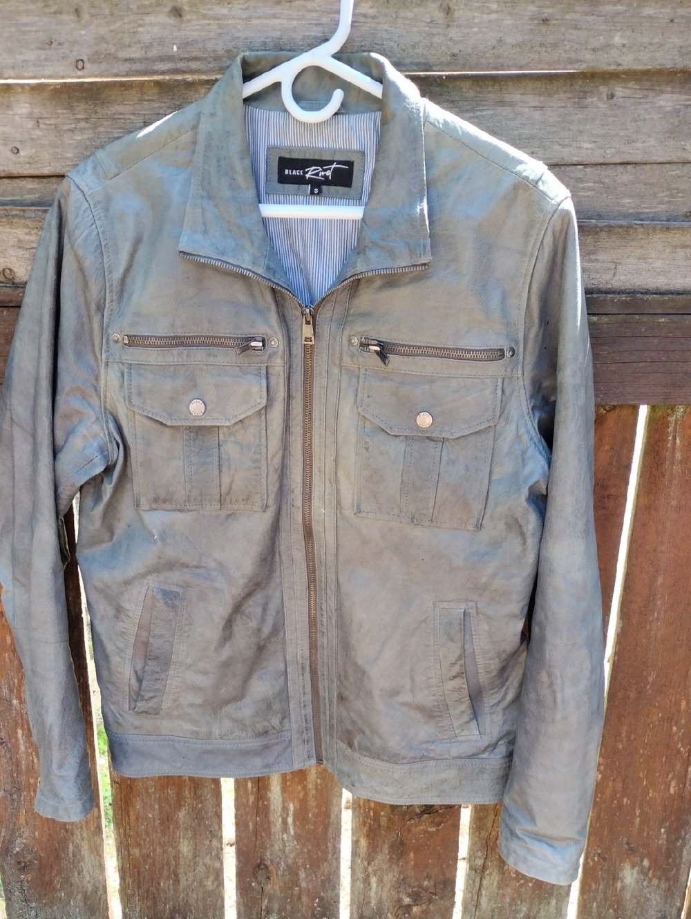 Black Rivet Men's,SizeS, Gray, Zip-Front Leather Jacket